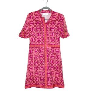 Elizabeth McKay Dress Stretch Knee Length Short Sleeve Pink Orange Womens Medium